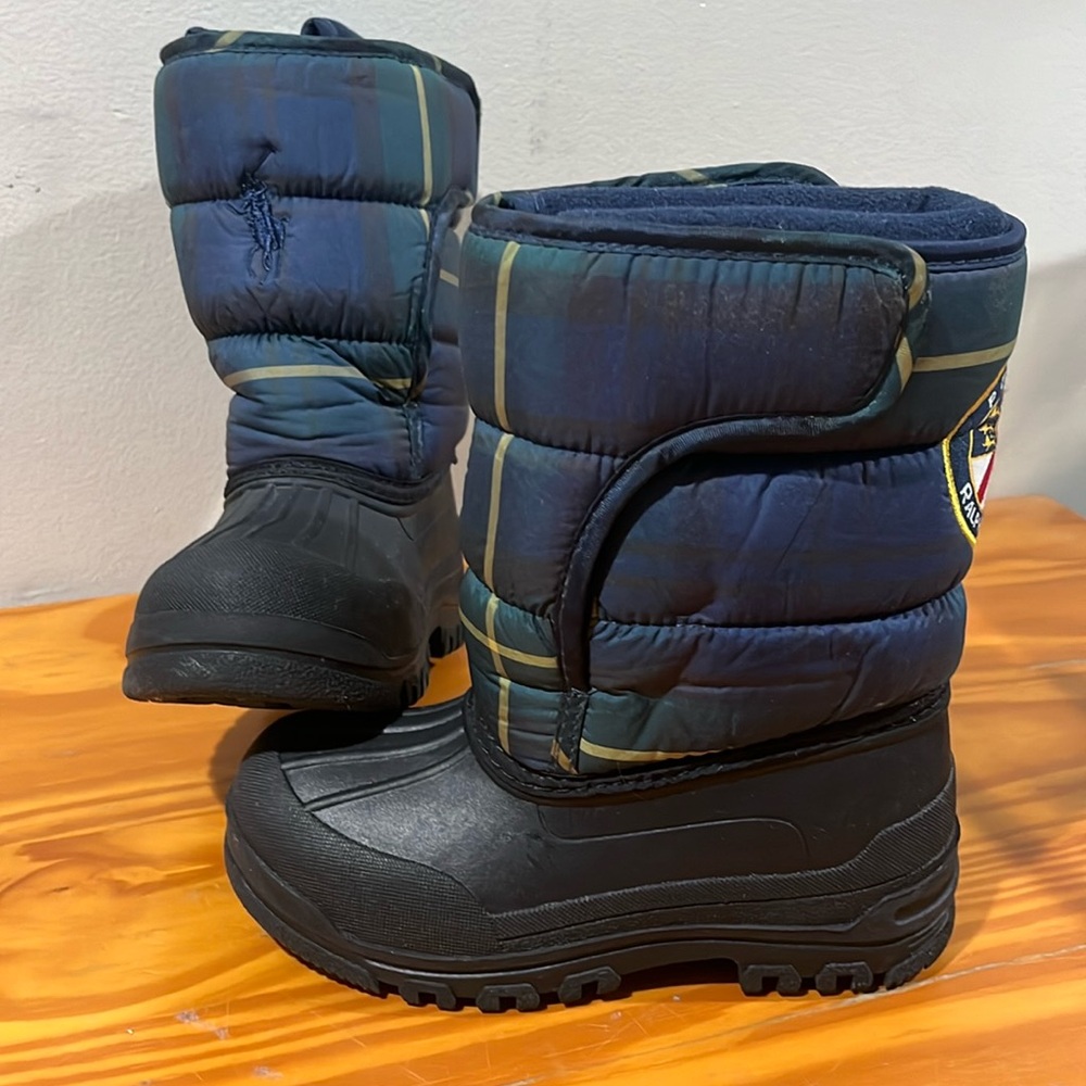 Polo by Ralph Lauren Kids Navy Green Plaid Puffer Snow Boots